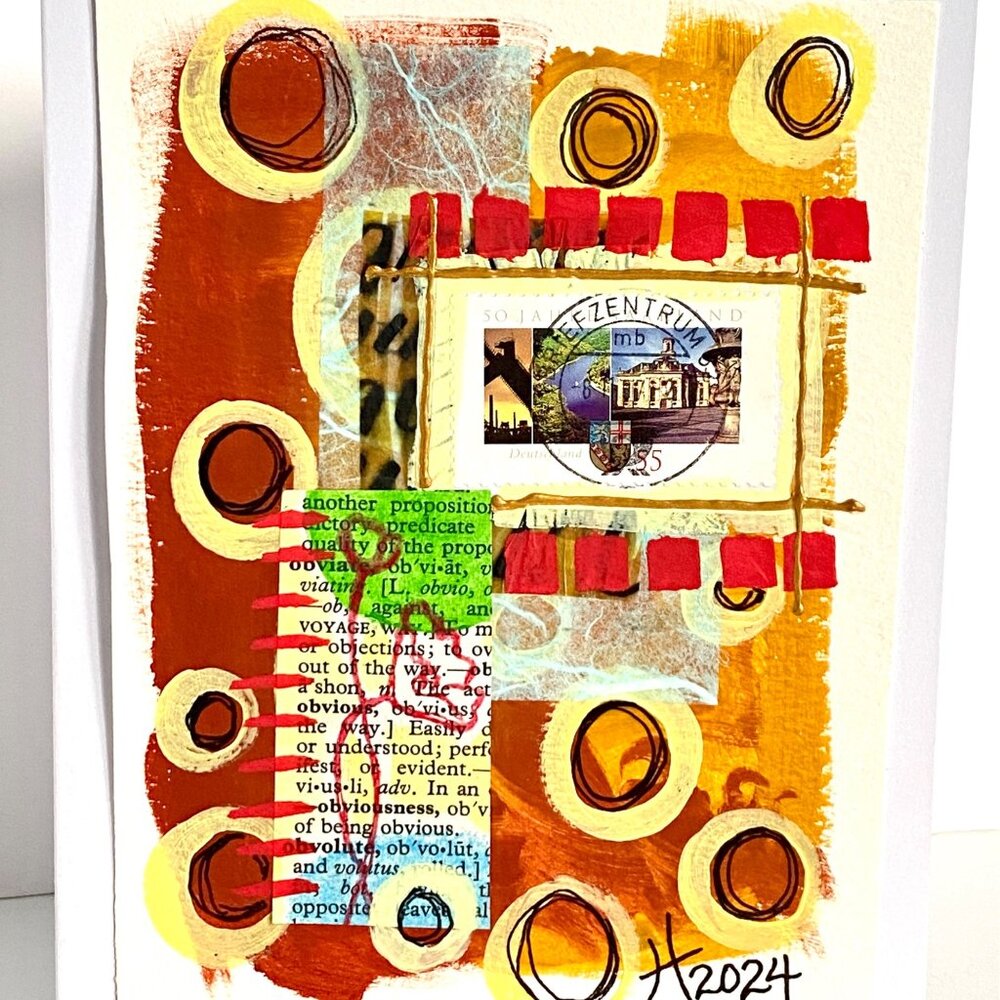Collage Art Handmade Original Blank Greeting Card and Envelope Postage Stamp